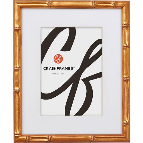 Craig Frames Marco de fotos de bambú sintético, 5 x 7 pulgadas con paspartú para una foto de 4 x 6, dorado vintage