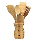 Material 100% Eco friendly Desconocido Porta Utensilios de Cocina de Madera. 5 Utensilios de Cocina de Madera con Soporte