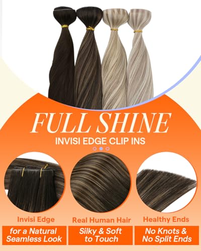 Image of Full Shine Injected Seamless Hair Extensions Clip in, Balayage 18 Inch 135g