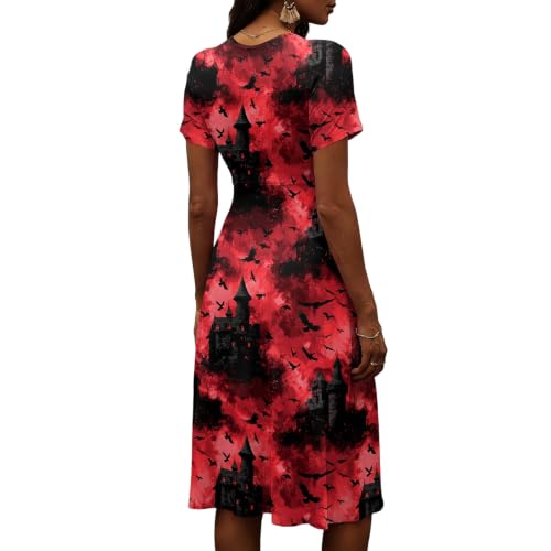 Vestido midi para mujer de manga corta estilo casual con estampado de Halloween 4