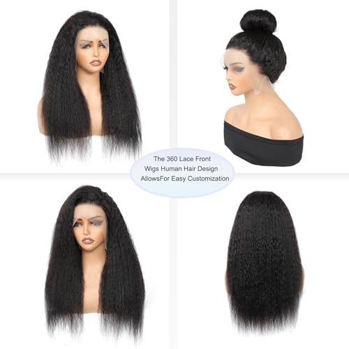Hogu 360 Lace Front Wigs Human Hair Kinky Straight Wig Yaki Straight Human Hair Wig 200 Density Hd Lace Front Wigs Human Hair 360 Wig Human Hair Full Lace For Black Women Natural Color 24Inch thumb #3