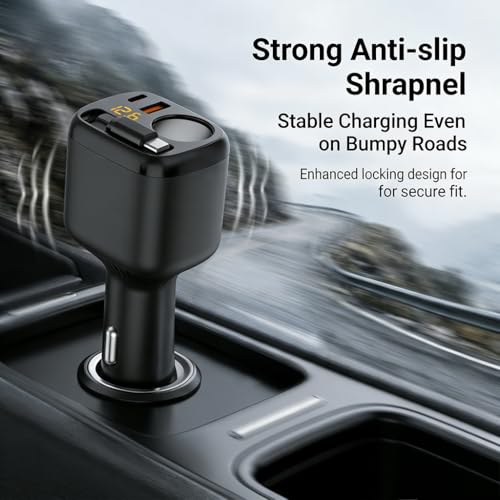 Cargador de coche de 78W multipuerto triple con cable USB C retráctil integrado 6
