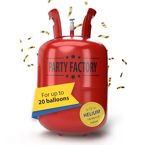 Party Factory – Helium Tank - for up to 20 assorted balloons (latex, LED & foil) – Party birthday decoration disposable gas cylinder – bendable filling valve – For decorative occasions