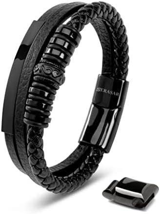 SERASAR Premium Lederarmband für Männer | Magnetverschluss aus Edelstahl in Schwarz, Silber & Gold | Inklusive Schmuckschachtel | Tolle Geschenkidee