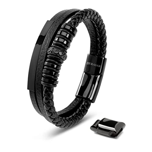 Image of SERASAR Premium Leather Bracelet Men | Stainless Steel Magnetic Clasp | Three Colors | Jewelry Box Included