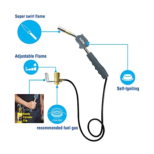 Bluefire Hz-8394 Trigger Start 3' Hose Gas Welding Torch, Replaceable Super Swirl Flame Turbo Tip Blowtorch, Fuel By Mapp, Map Pro, Propane #TOP1