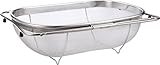 Pro Chef Kitchen Tools Stainless Steel Over the Sink Strainer - 6 Quart Fine Mesh Sieve Metal Colander Extendable Collapsible Handles Expands Over All Sinks for Washing Vegetables or Draining Pasta