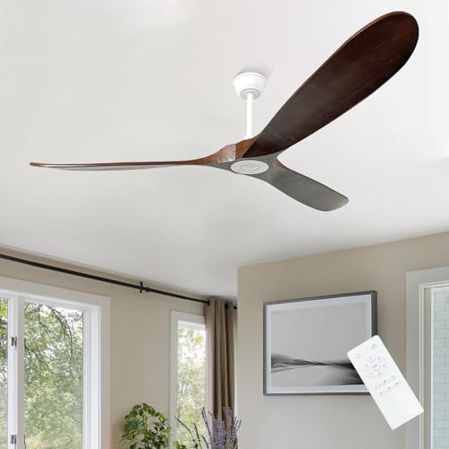 Image of 72'' Outdoor Ceiling Fans without Light,3 Solid Wood Blades with DC Silent and Large Airflow,Modern Ceiling Fan for Bedroom,Living Room,Porch (White+Dark walnut)