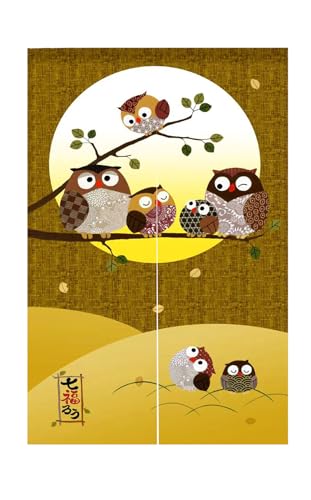 のれん 暖簾 間仕切りカーテン おしゃれ 目隠し 見えにくい 玄関 温泉 旅館 ホテル 廊下 お風呂 洗面所 トイレ オーダー可 ドアカーテン キッチ リビング 飲食店 出入り口 七福ろう(黄色い)幅85丈120cm