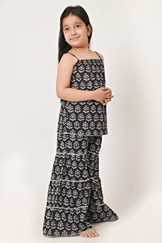 Image of Printed Cotton Sharara Set for Kids, Traditional Dresses Set for Baby, Ethnic Outfits for Girls, Sleeveless Kurti Set