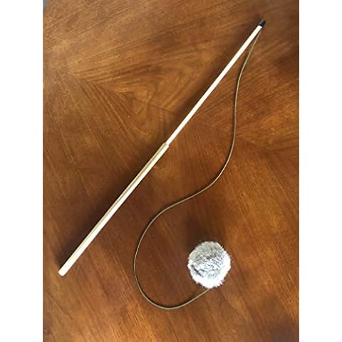 Tues Tamer Natural Fur Pom Cat Wood Rod Teaser & Exerciser Wand for Cat & Kitten with Fluffy Fur Ball- Interactive Soft and Safe Feather-Like Real Fur Toy - Mouse Like Pelt Pom Assembled in The US Cover