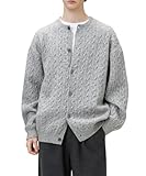 POHADON Twisted Cable Knit Sweater Vintage Y2k Aesthetic Chunky Grandpa Button Down Cardigan Fall Winter Fashion Clothes (Light Gray,Medium)