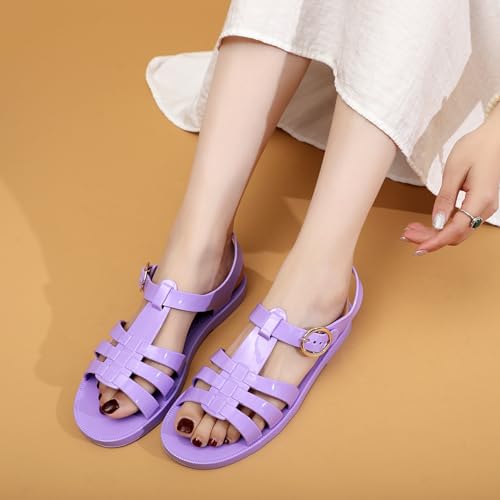 Image of Toddler Sandals Jelly Shoes Girls Unisex Boy Flat Retro Slides Clear Kids Water Slippers Slingback Summer Beach Size 8 Adjustable Buckle Glitter Dress Soft