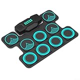 **Haut-parleurs doubles intégrés avec sortie audio claire** : équipé de deux haut-parleurs intégrés offrant une qualité sonore, ce kit de batterie élimine le besoin de systèmes d'amplification externe, vous permettant de jouer immédiatement après le déballage, que vous vous entraîniez tard dans la nuit avec des écouteurs ou que vous jouiez avec des amis pendant les rassemblements.