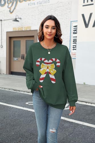 DUTUT Moletom feminino de Natal vintage com estampa de gengibre e bengala doce pulôver de Natal gran