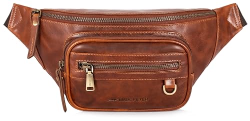 Marc Peter Varadero Bauchtasche Herren Leder | Gürteltasche Bauchtasche mit Wechselgurt für Damen und Herren | Crossbody Leder Hüfttasche | Hip Bag Leather Gürteltasche | Crossbag Waxy Bräune