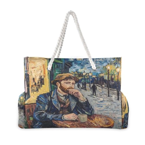 Street Café Beach Bag & Travel Tote Bag Large Sandproof with Zipper Closure, Wet Pouch for Swim Gym Travel, Lightweight Foldable Outdoor Bag2