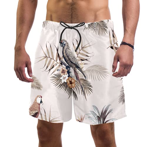 Short de bain pour homme multicolore Ink Parrot & Leaves grande taille L-XXXXL