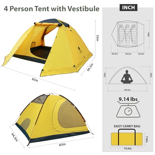 GEERTOP Carpa impermeable para camping 4 personas 4 estaciones para familia miniatura 6