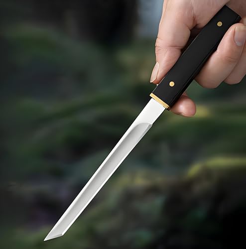 Image of Wizbiz Japanese Style Mini Pocket Katana Kitchen Knife with Sheath - Ebony Handle, Stainless Steel - Perfect for Fruit Vegetable Slicing,Chopping,Gifting & Restaurant Use