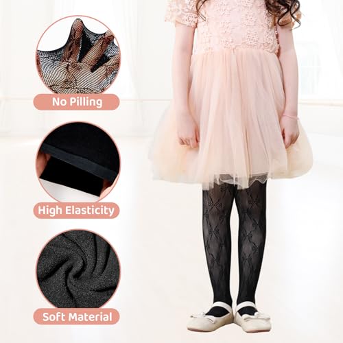 Zando Girls Lace Tights Heart Butterfly Rose Patterned Fishnet Stockings for Toddler Girl Hollow Pantyhose 1T-12 Years2