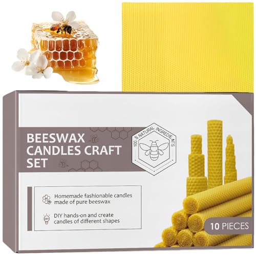 Beeswax Candle Set:10pcs Taper Dinner Candles,Handmade with Natural Honeyc/omb Texture,Beeswax Candle Gift for Home,Real Bees Wax Candles Gift Set,Handmade Natural Dinner Candles