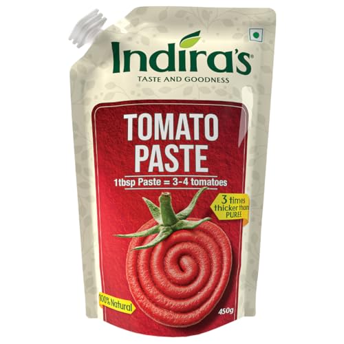 Image of Indira's Tomato Paste 450Gm, 3-X Thicker Than Tomato Puree, Add Rich Flavour & Colour Of 100% Ripe Tomatoes To Make Your Dishes Tastier With Ease