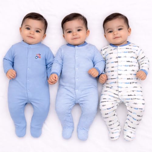 Image of VParents Rompers for New Born Baby Girl & Boy (Pack of 3), 100% Cotton Full Sleeve Romper /Bodysuit /Jumpsuit /Onesies /Sleepsuit for Infants & Toddlers, Comfortable Clothes for Babies