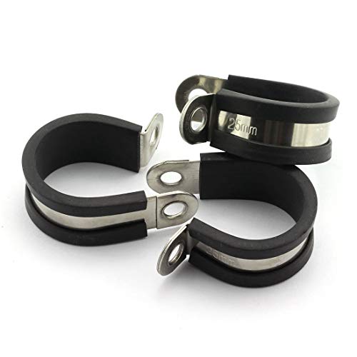 HJ Garden 6pcs 1 inch Rubber Cushioned Cable Clamp 304 Stainless Steel Hose Clamp Metal Clamp Tube Holder Fastener for Tube Pipe or Wire Cord Installation