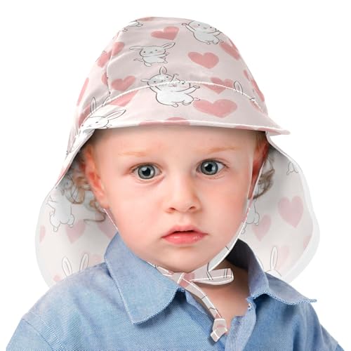 KLL Baby Boys Girls Beach Hats Baby Boys' Caps Baby Girls' UPF 50+ Large Brim Traveling Swim Hat Light Pink Heart - Shaped Cartoon White Rabbits2