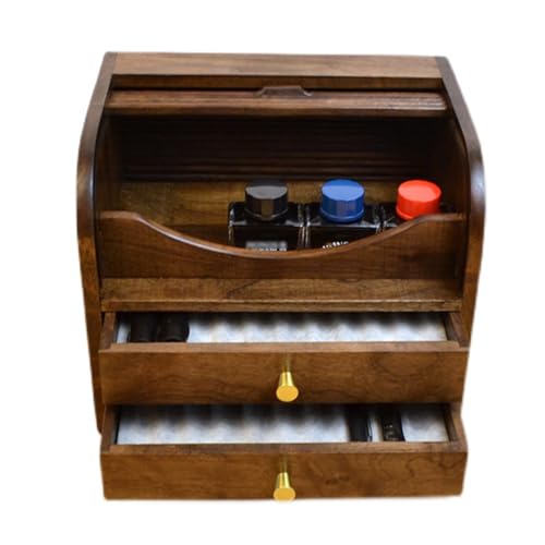 Contenitore in legno per penne con cassetto e porta scorrevole, organizer per penne stilografiche per casa o ufficio, capacità 20 penne