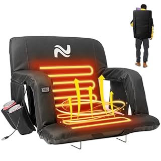 Double Heated Stadium Seats for Bleachers with Back Support, Portable and Lightweight Heated Bleacher Seat with Backrest, 6 Reclining Positions, 3 Levels of Heat for Outdoor Game Sports