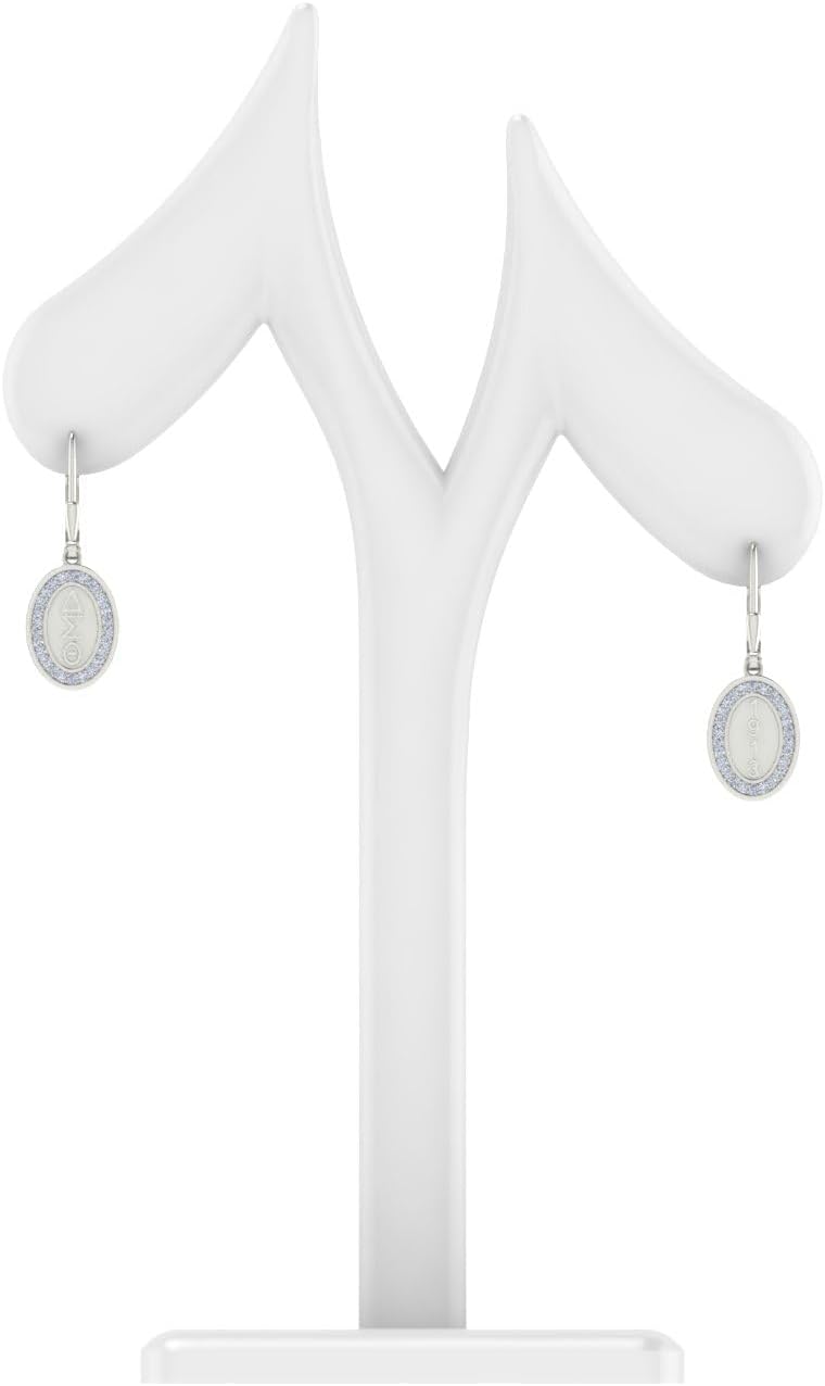 Delta Sigma Theta Earrings for Women,925 Sterling Silver 1913 Oval Earrings with White Cubic Zirconia for Jewelry Gifts(DSTE009-W-W)