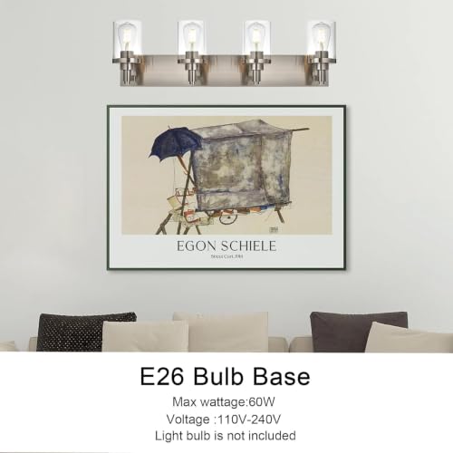 TULUCE 4-Light Bathroom Lighting Modern Brushed Nickel Vanity Light Fixture Over Mirror,E26 Base Industrial Wall Lamp with Clear Glass Shade Wall Sconce for Bathroom,Hallway, Makeup Dressing Table by TULUCE - Used condition - Image 7