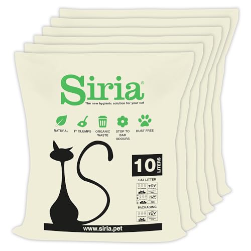 Siria-60L-Arena para Gatos Vegetal y Aglomerante-Set 6 Bolsas de 10 litros