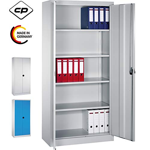 Preisvergleich Produktbild bümö CP Stahlschrank abschließbar - Flügeltürenschrank Aktenschrank Lagerschrank Werkzeugschrank Blechschrank (Lichtgrau RAL 7035, Höhe: 195 cm / 5 Ordnerhöhen)
