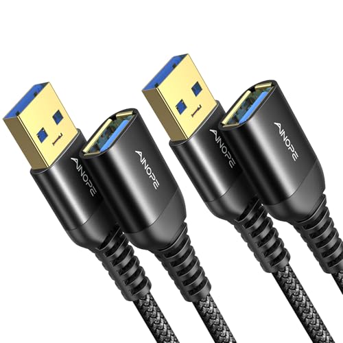Image of AINOPE 2 Pack USB Extensions Cable High Speed USB 3.0 Extension Cord Type A Male to Female Sturdy Braided Material Fast Data Transfer Compatible with USB Keyboard,Mouse,Flash Drive,Black,10FT+10FT