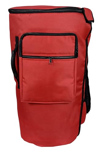 ARAW Djembe Bag - Double Layer Drum Backpack with Shoulder Strap, Accessories Pocket - Red, Large (23H x 14W)