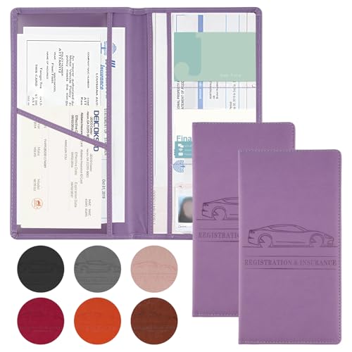 JUSTTOP 2Pack Car Registration and Insurance Holder,Car Document Holder for Cards License with Magnetic Shut,Vehicle Glove Box Car Organizer for Documents, Cards, License(Purple)