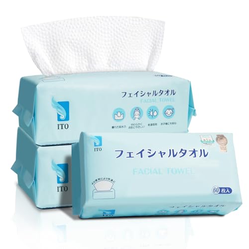 ITO Face Towels, Ultra-Soft & Extra Thick Cleansing Towels for Sensitive, Dry & Oily Skin, Facial Tissue, Makeup Remover Disposable Towels (60 Count (Pack of 3))