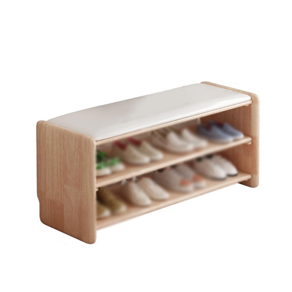 Banc d'entrée en bois massif scandinave avec assise rembourrée premium