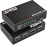 4K HDMI Splitter 1 in 4 Out, MT-VIKI 1x4 HDMI Distributor Powered Mirror/Duplicate Hub, Supports 4K@30Hz, 1080P, 3D, HDCP 1.4 for PS5, Xbox, Blu-ray, Laptop to 4 Monitors/HDTVs, Includes UK Power