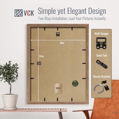 Image of VCK 18x24 Poster Frame 5 Pack, Walnut Wood, 16x20 Mat, for Wall Art