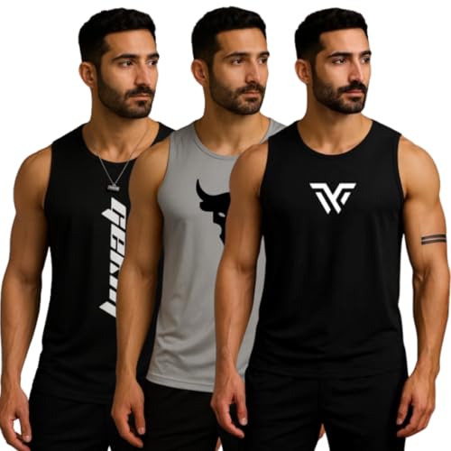 Image of Pack of 2 Sando For Men Men's Sleeveless Round Neck Vest - Pack of 2, Polyester Fabric, Quick Dry Gym & Casual Wear Gym Fit
