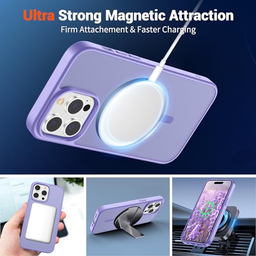 Image of SUPFINE Magnetic for iPhone 14 Pro Max Case(Compatible with MagSafe)(Military Grade Drop Protection) Slim Translucent Matte Shockproof with Anti-Fingerprint Phone Case,Purple