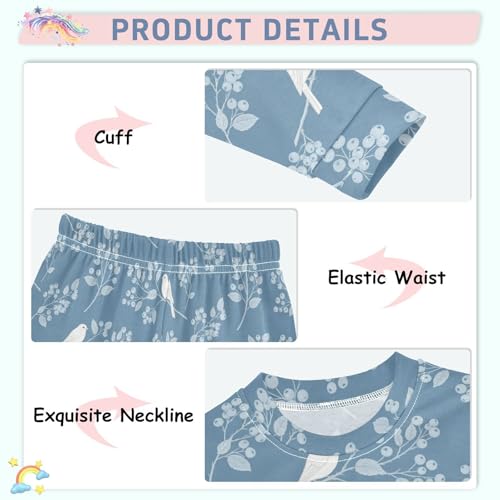 Pajama Sets Long Sleeve Winter Birds Branches Pattern Soft Comfy Sleepwear 2 Piece PJS 3-8T4