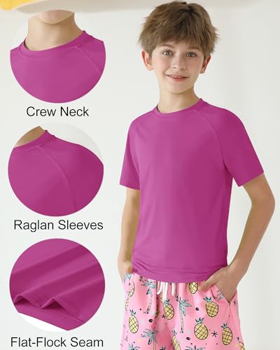 WISREMT Youth Kids Neon Shirt UPF 50+ Rash Guard Boy Girl Quick Dry Athletic Short Sleeve T Shirt Water Sport Swim Active Tee3