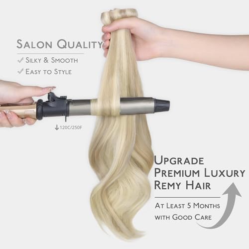 Image of WENNALIFE Invisi Edge Clip in Hair Extensions Real Human Hair, 12 Inch 80g 7pcs Ash Blonde Highlighted Platinum Blonde Invisible PU Skin Weft Straight Extensiones De Cabello Hmano Clip Ins