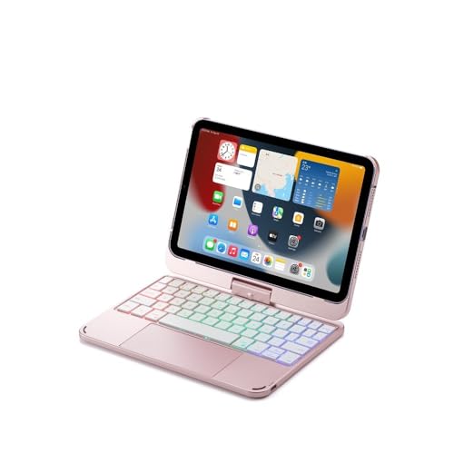 Teclado iPad Mini 7 giratorio de 360 grados para trabajar y estudiar cómodamente en oro rosa