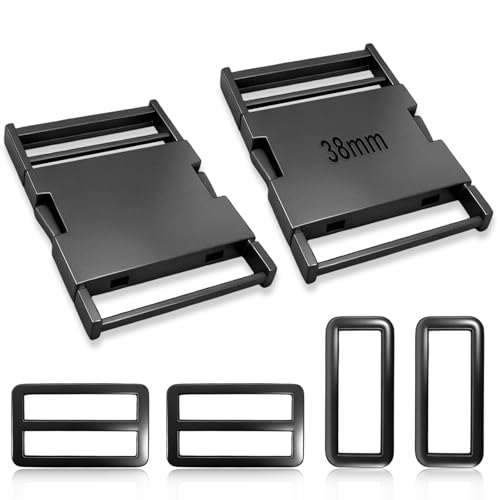TIANLIN 2 Stück Metall Steckschnalle 38mm Schwarz, Klickverschluss aus Zinklegierung, Schnallen und Verschlüsse mit Verstellbarem Zubehör, für Taschen, Rucksack, Schultertaschen